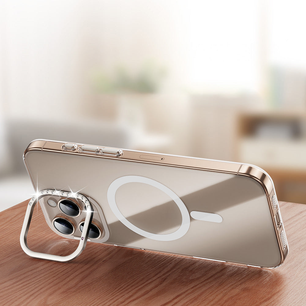 Apple iPhone 16 Pro Kılıf M-safe Şarj Özellikli Kamera Standlı Zore Estop Kapak Gold