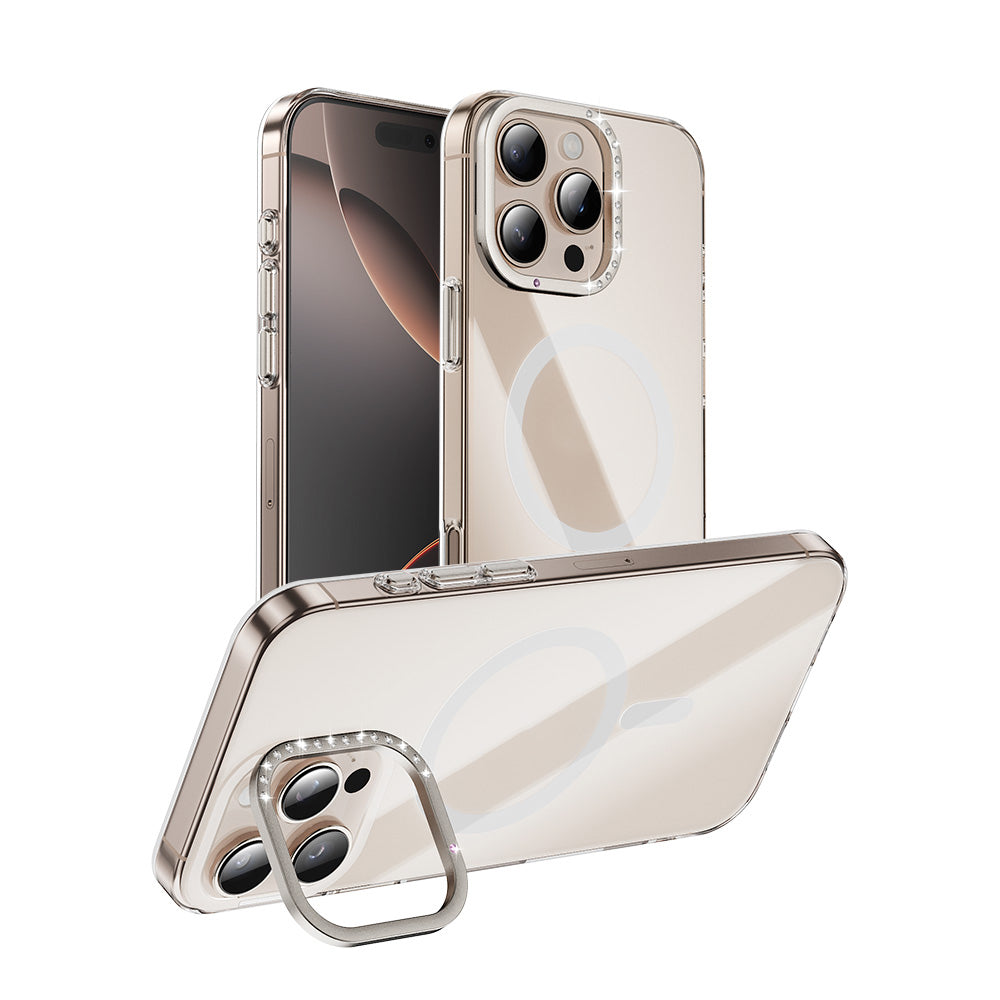 Apple iPhone 16 Pro Kılıf M-safe Şarj Özellikli Kamera Standlı Zore Estop Kapak Şeffaf