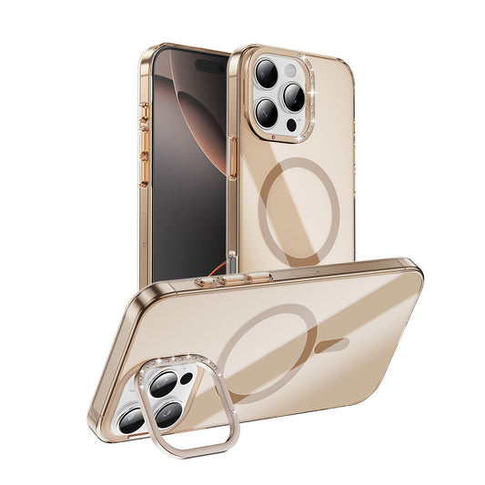 Apple iPhone 16 Pro Kılıf M-safe Şarj Özellikli Kamera Standlı Zore Estop Kapak Gold