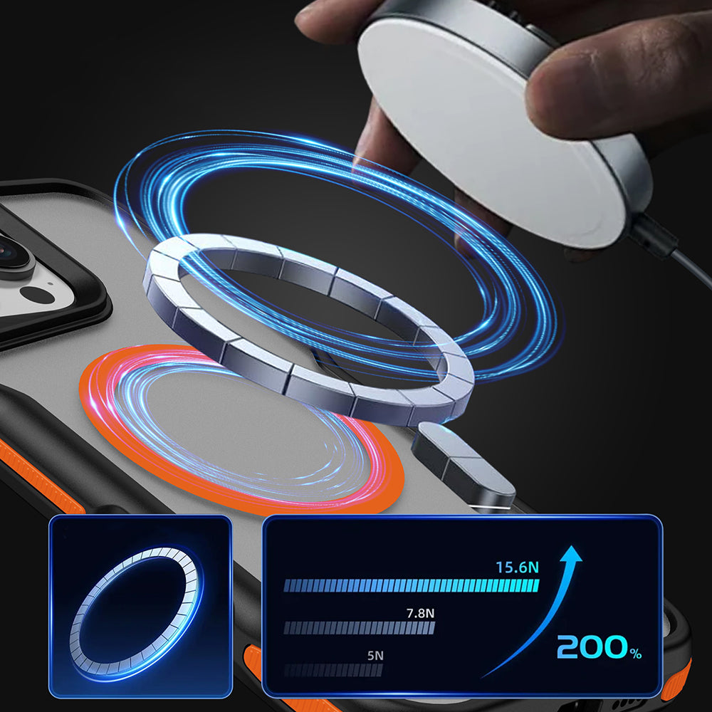 Apple iPhone 16 Pro Kılıf M-safe Şarj Özellikli Renkli Kenar Airbag Şeritli Zore Lamer Kapak Turuncu