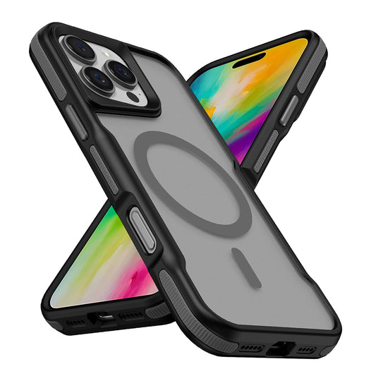 Apple iPhone 16 Pro Kılıf M-safe Şarj Özellikli Renkli Kenar Airbag Şeritli Zore Lamer Kapak Gri