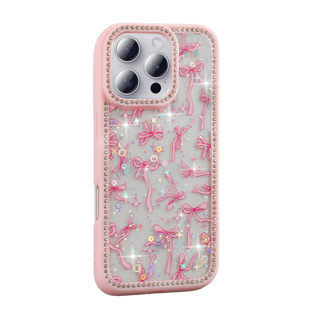 Apple iPhone 16 Pro Kılıf Taşlı ve Simli Tasarım Zore Azra Kapak Pembe