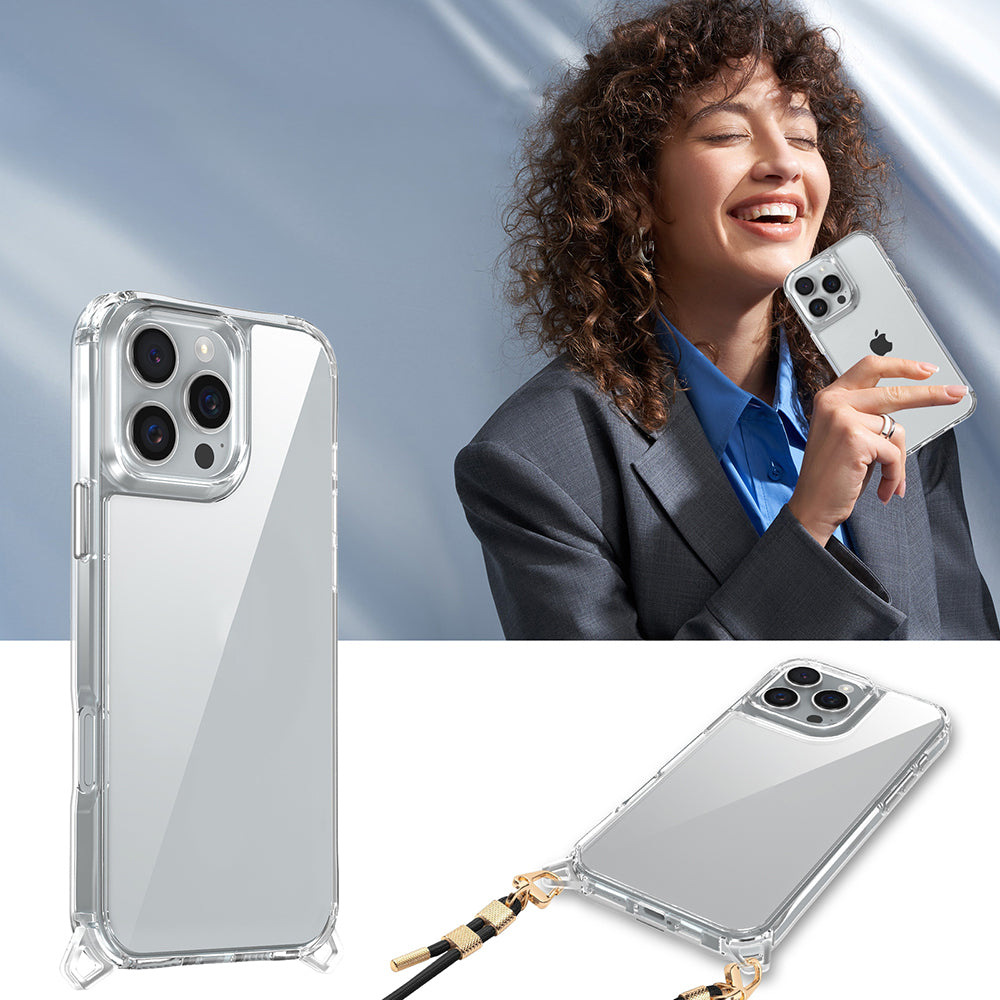 Apple iPhone 16 Pro Max Kılıf Airbagli Takılabilir Askı Aparatlı Zore Snap Silikon Kapak Şeffaf