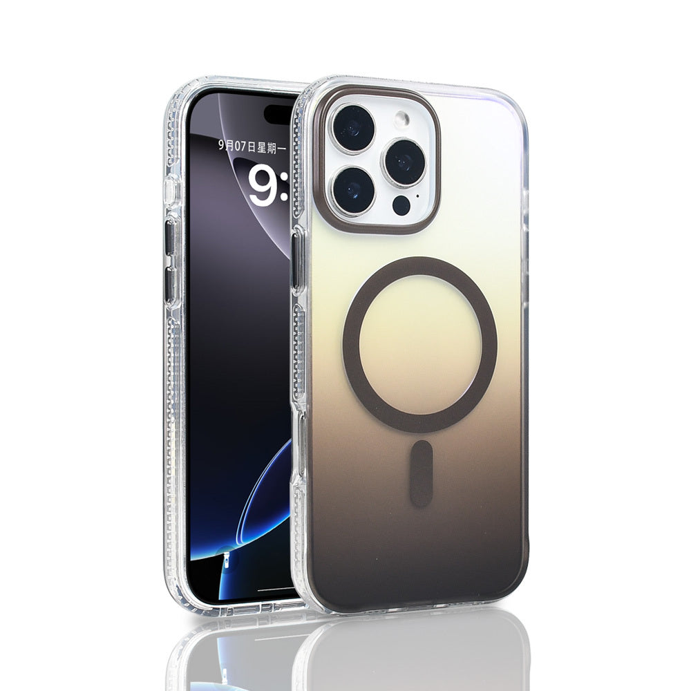 Apple iPhone 16 Pro Max Kılıf M-safe Şarj Özellikli Transparan Renk Geçişli Zore Toros Kapak Gri