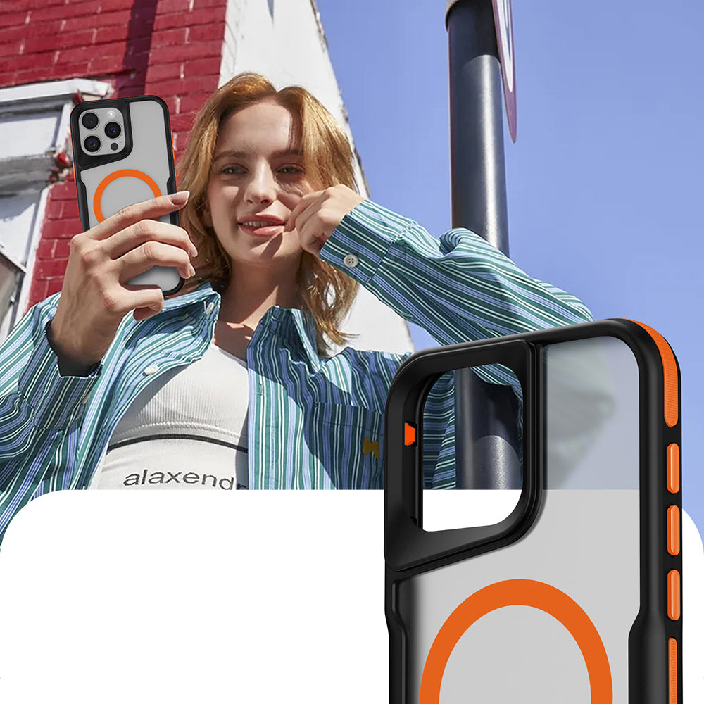 Apple iPhone 16 Pro Max Kılıf M-safe Şarj Özellikli Renkli Kenar Airbag Şeritli Zore Lamer Kapak Gri