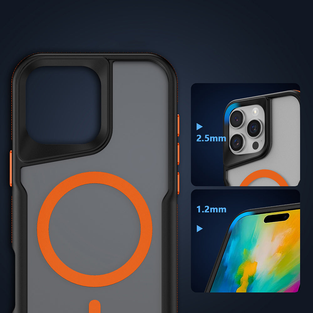 Apple iPhone 16 Pro Max Kılıf M-safe Şarj Özellikli Renkli Kenar Airbag Şeritli Zore Lamer Kapak Siyah