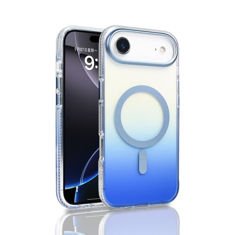 Apple iPhone 17 Air Kılıf M-safe Şarj Özellikli Transparan Renk Geçişli Zore Toros Kapak Siyah