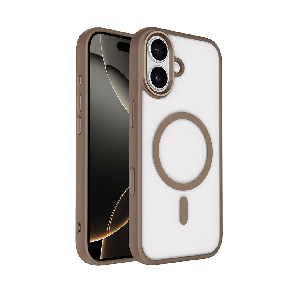 Apple iPhone 17 Kılıf Wireless Şarj Özellikli Zore Krom M-safe Silikon Kapak Desert Gold