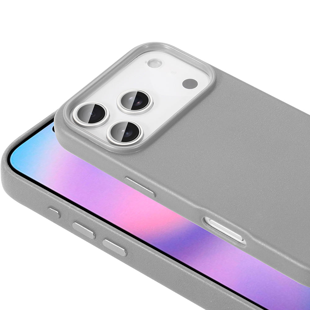 Apple iPhone 17 Pro Kılıf M-safe Şarj Özellikli PU Deri Görünümlü Zore Kupra Kapak Gri