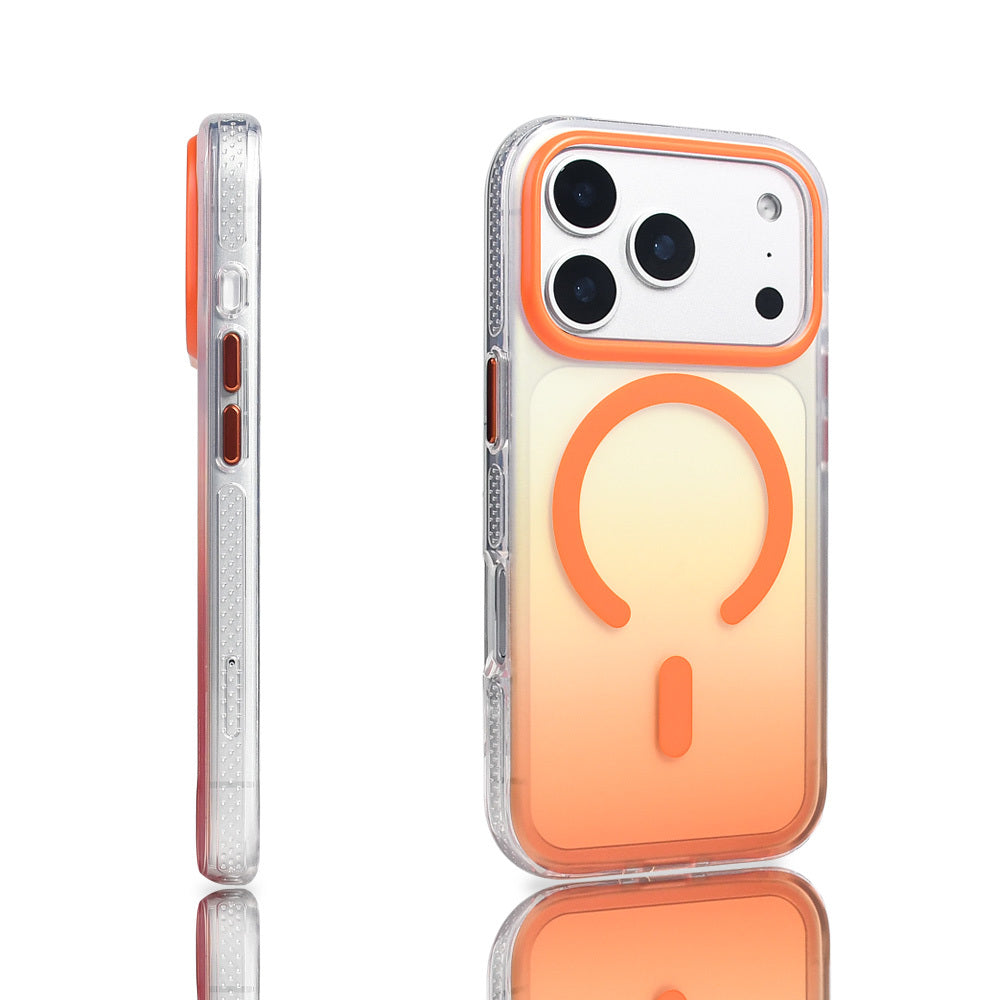 Apple iPhone 17 Pro Kılıf M-safe Şarj Özellikli Transparan Renk Geçişli Zore Toros Kapak Turuncu