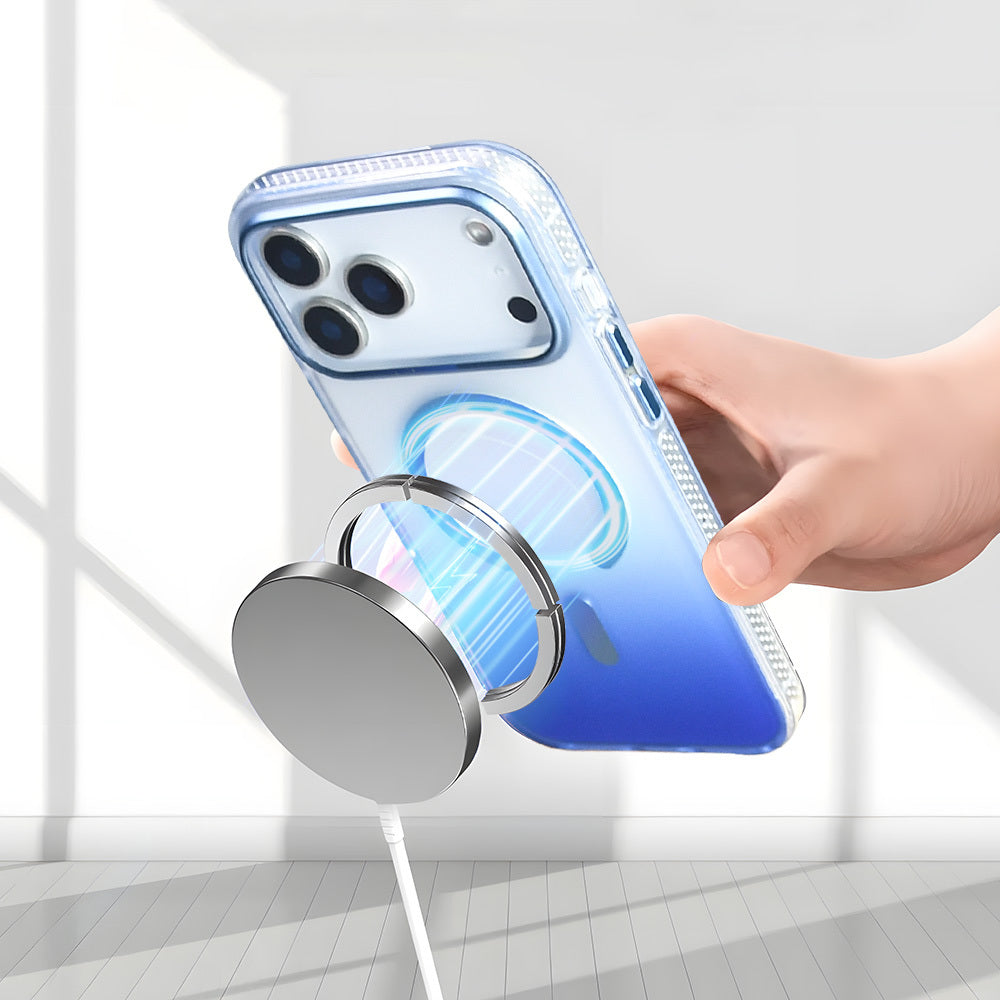 Apple iPhone 17 Pro Kılıf M-safe Şarj Özellikli Transparan Renk Geçişli Zore Toros Kapak Turuncu