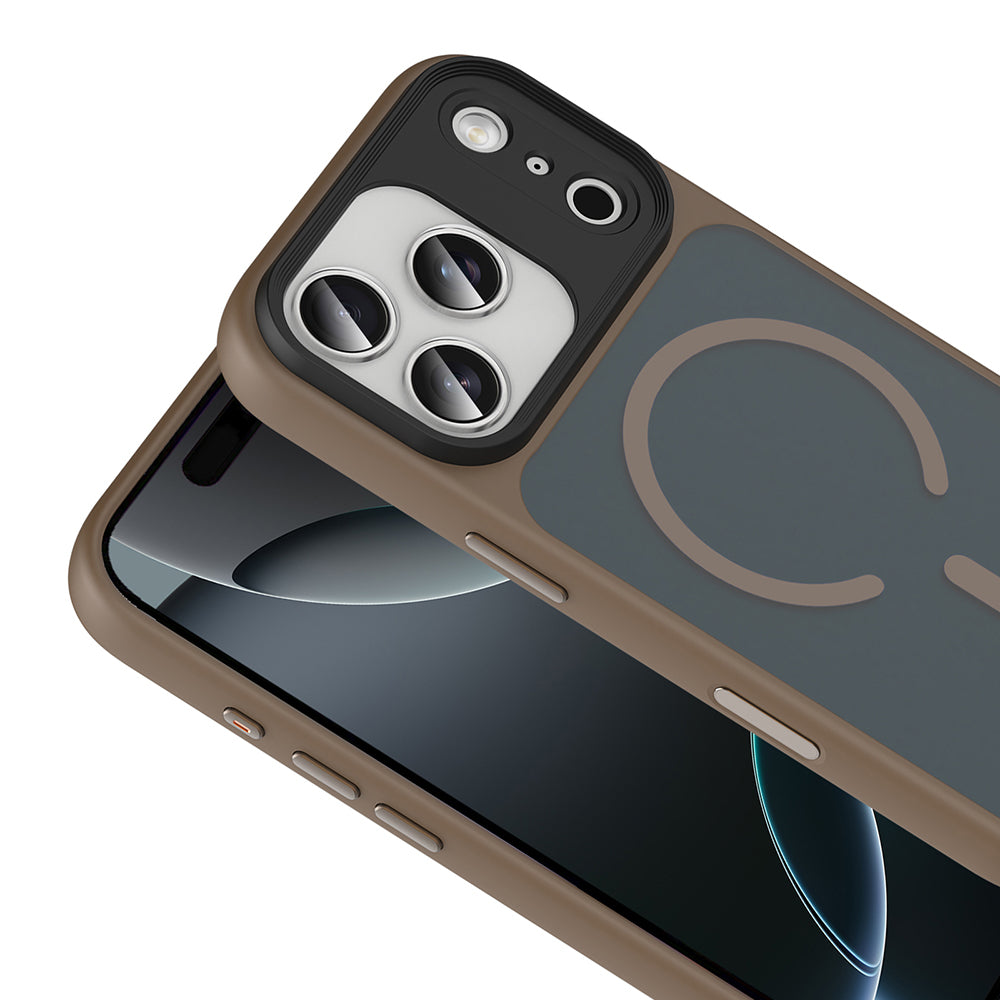 Apple iPhone 17 Pro Kılıf Mat Arka Yüzey Wireless Şarj Özellikli Zore Flet M-safe Kapak Gri