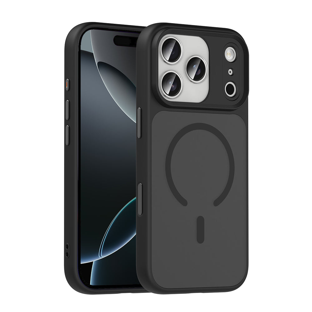 Apple iPhone 17 Pro Kılıf Mat Arka Yüzey Wireless Şarj Özellikli Zore Flet M-safe Kapak Siyah