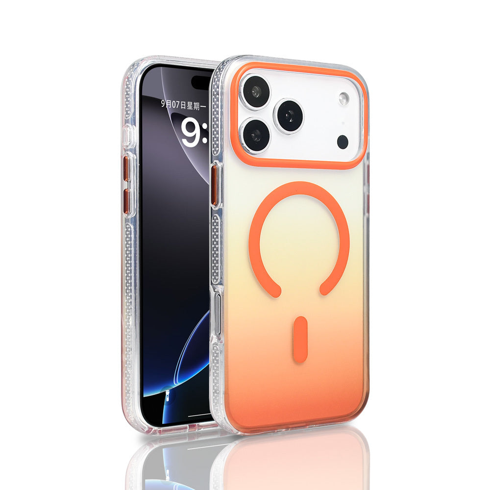 Apple iPhone 17 Pro Max Kılıf M-safe Şarj Özellikli Transparan Renk Geçişli Zore Toros Kapak Turuncu