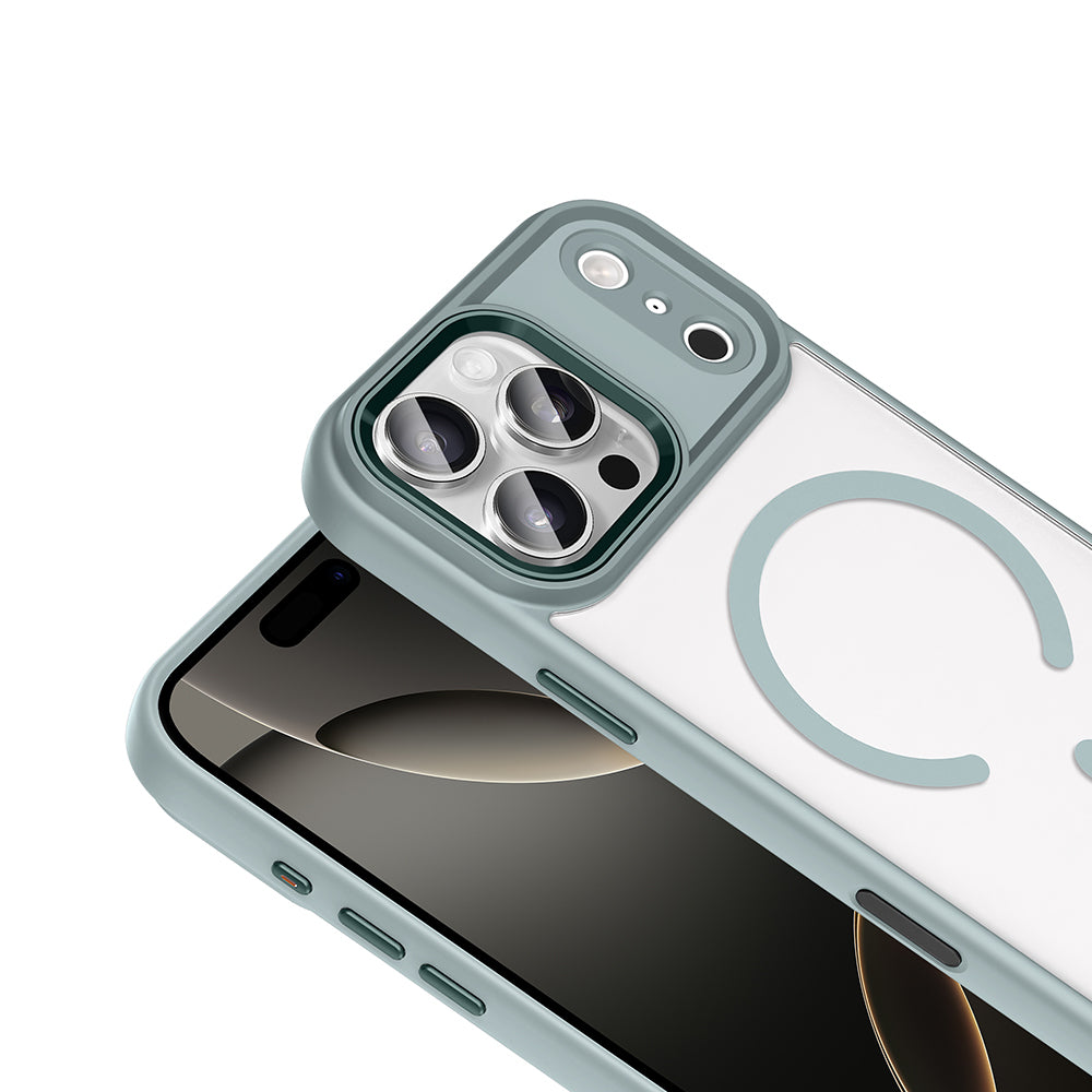 Apple iPhone 17 Pro Max Kılıf Wireless Şarj Özellikli Zore Krom M-safe Silikon Kapak Gri