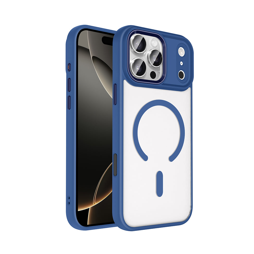 Apple iPhone 17 Pro Max Kılıf Wireless Şarj Özellikli Zore Krom M-safe Silikon Kapak Lacivert