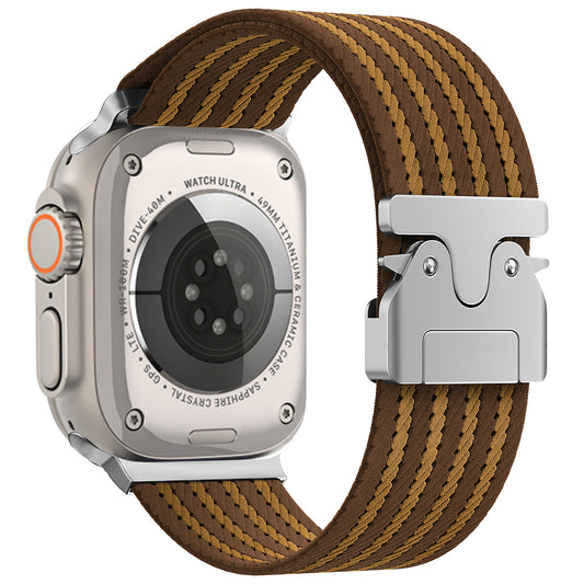Apple Watch 49mm Zore KRD-133 Naylon Kumaş Hasır Örgülü Kordon Kahverengi