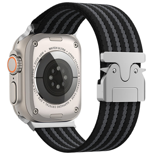 Apple Watch 49mm Zore KRD-133 Naylon Kumaş Hasır Örgülü Kordon Siyah