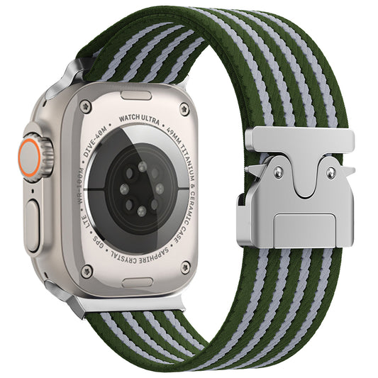 Apple Watch 49mm Zore KRD-133 Naylon Kumaş Hasır Örgülü Kordon Yeşil