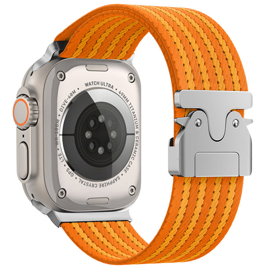 Apple Watch 49mm Zore KRD-133 Naylon Kumaş Hasır Örgülü Kordon Turuncu