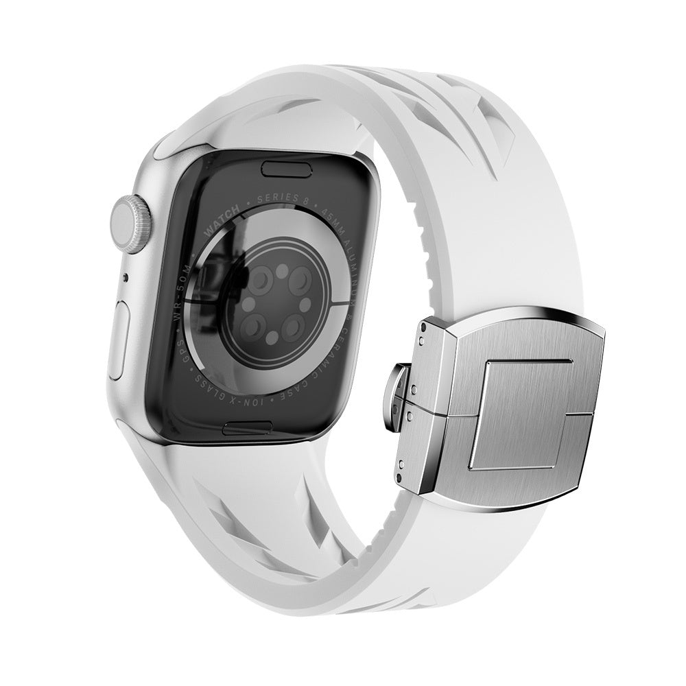 Apple Watch 7 45mm KRD-127 Metal Tokalı Silikon Kordon Beyaz