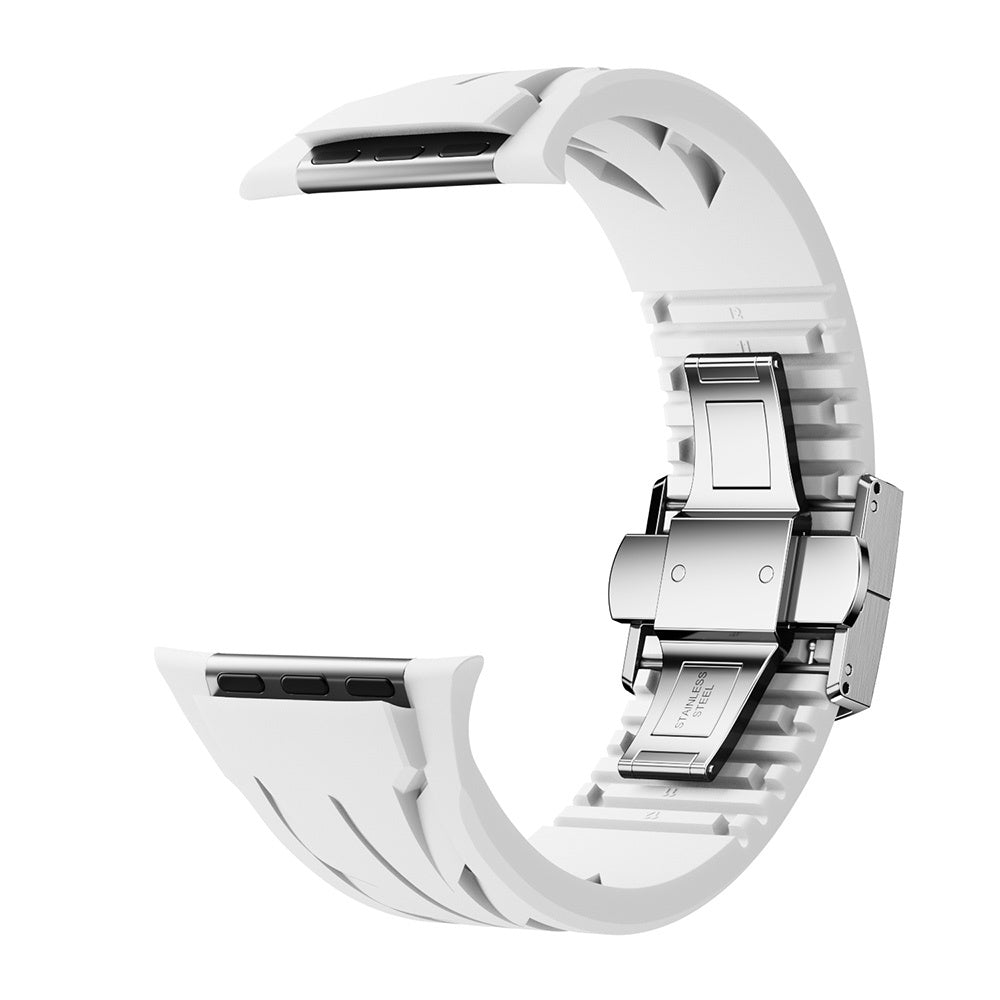 Apple Watch 7 45mm KRD-127 Metal Tokalı Silikon Kordon Beyaz