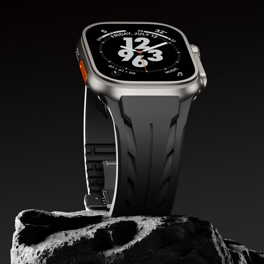 Apple Watch Ultra 49mm KRD-127 Metal Tokalı Silikon Kordon Turuncu