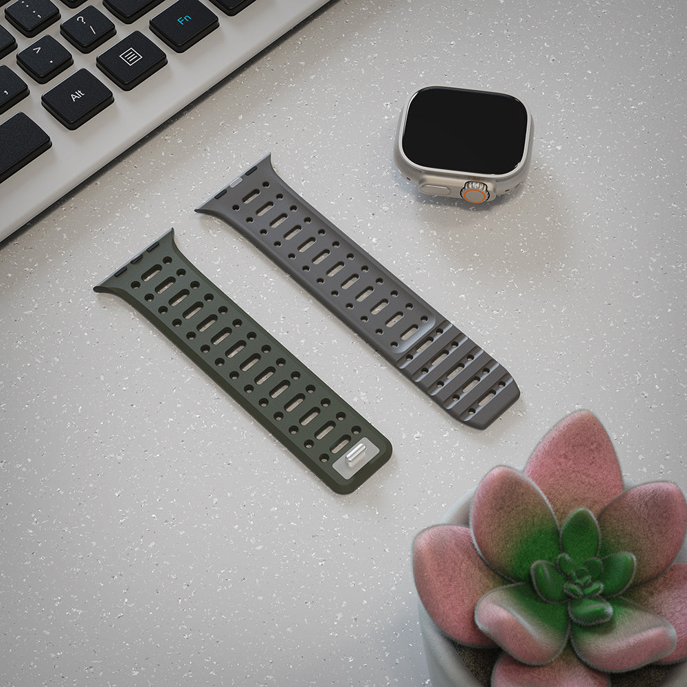 Apple Watch Ultra 49mm Zore KRD-124 Silikon Kordon Strap Kayış Koyu Yeşil-Gri