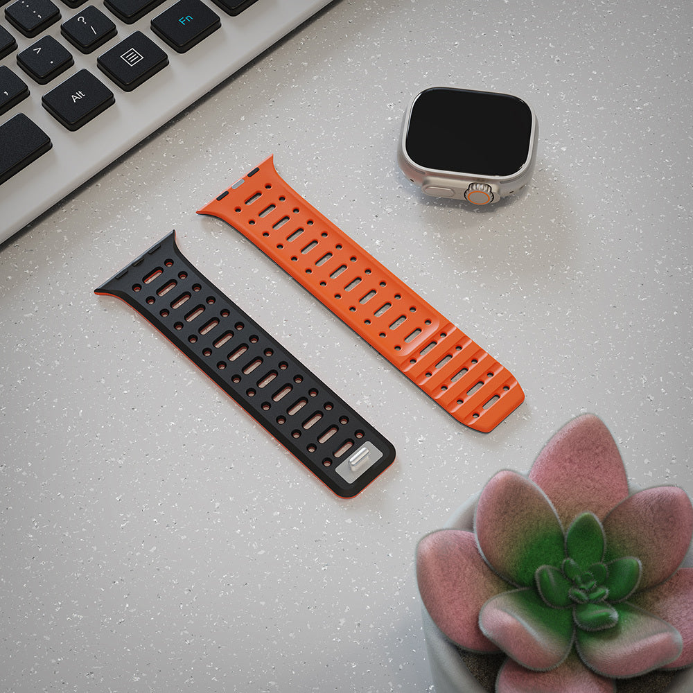 Apple Watch Ultra 49mm Zore KRD-124 Silikon Kordon Strap Kayış Turuncu-Gri