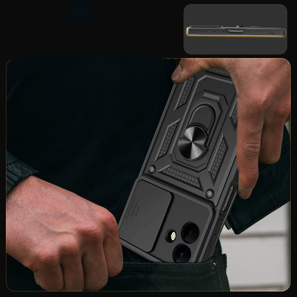 Galaxy A07 Kılıf Magnetik Standlı Kamera Korumalı Zore Sürgülü Vega Kapak Siyah