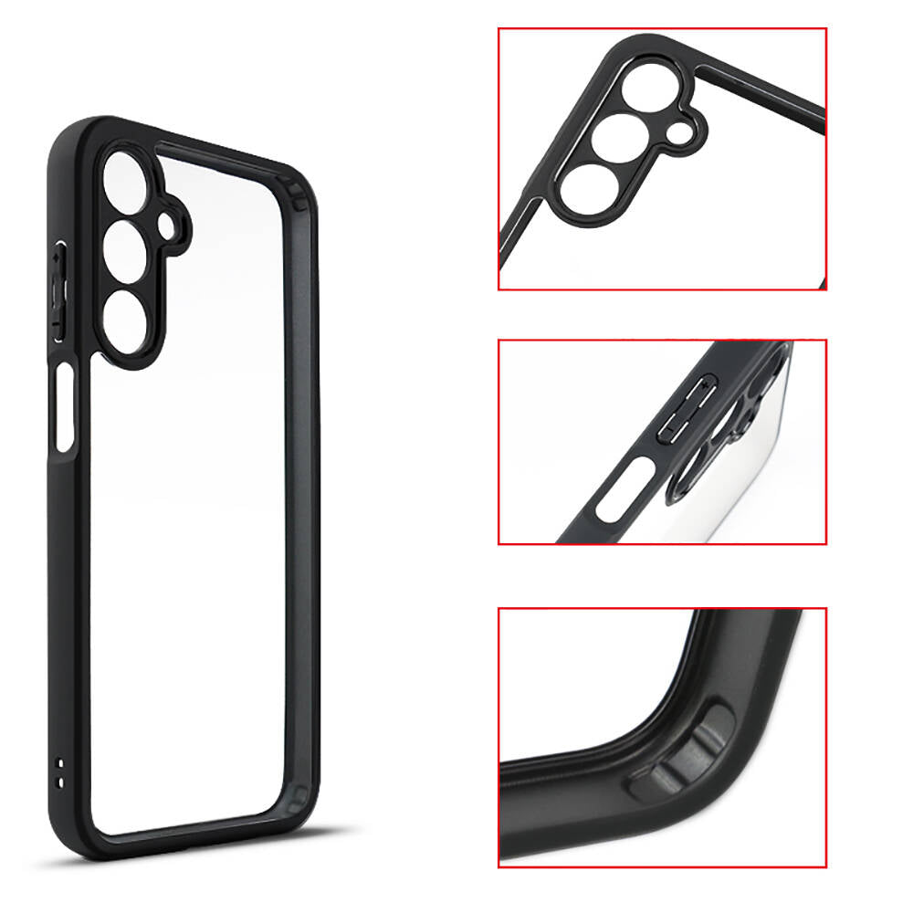 Galaxy A15 Kılıf Kamera Korumalı Şeffaf Arka Yüzey Zore New Roll Kapak Siyah