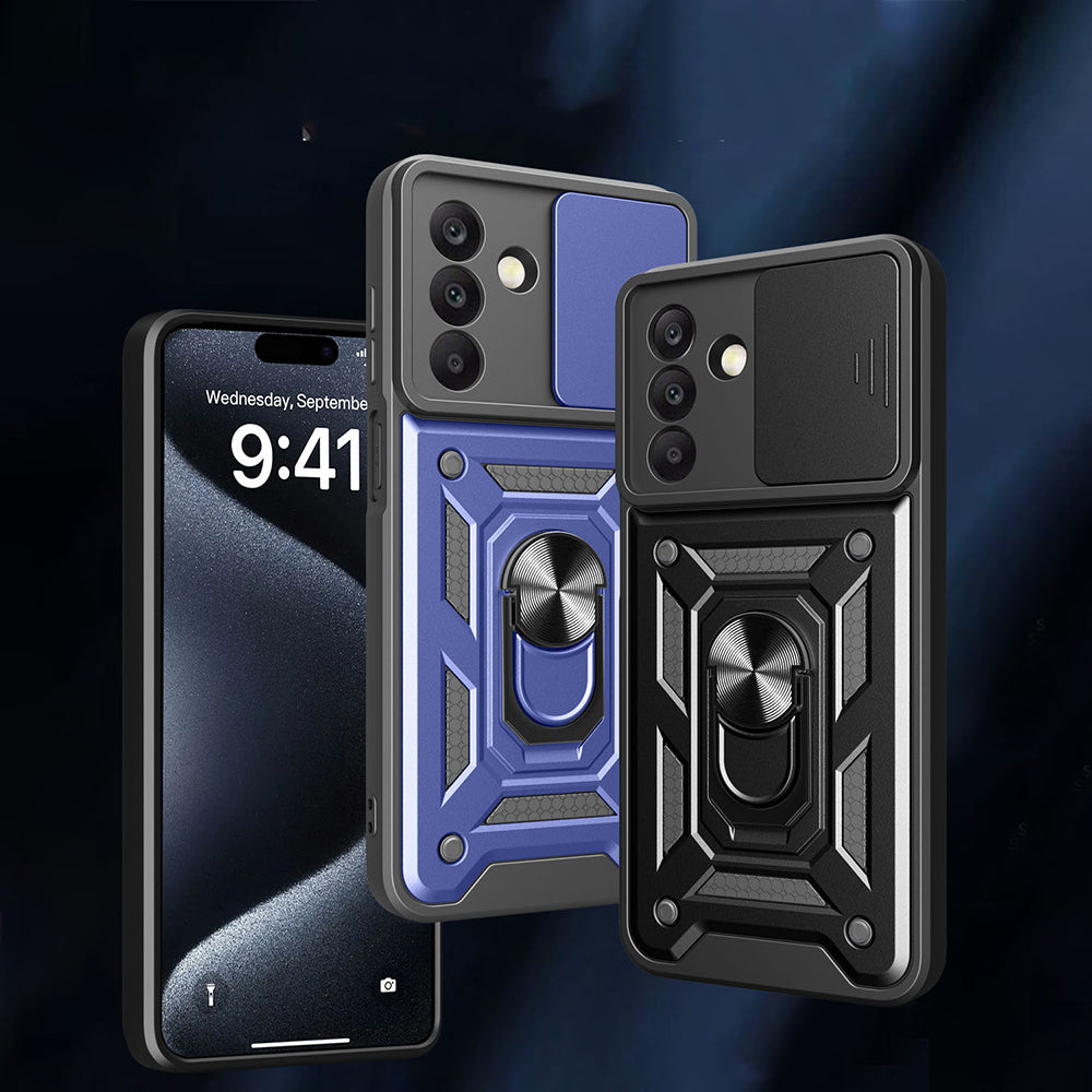 Galaxy A17 Kılıf Magnetik Standlı Kamera Korumalı Zore Sürgülü Vega Kapak Mavi