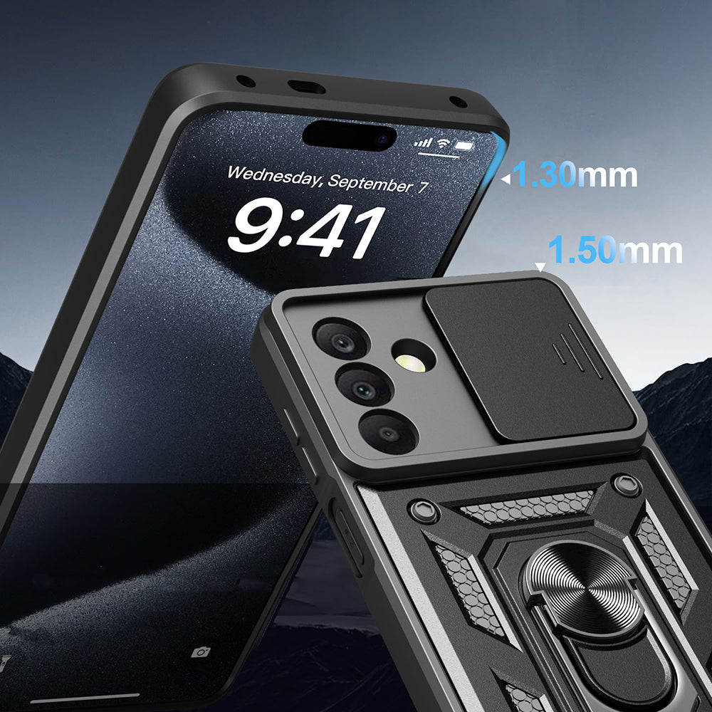 Galaxy A17 Kılıf Magnetik Standlı Kamera Korumalı Zore Sürgülü Vega Kapak Siyah