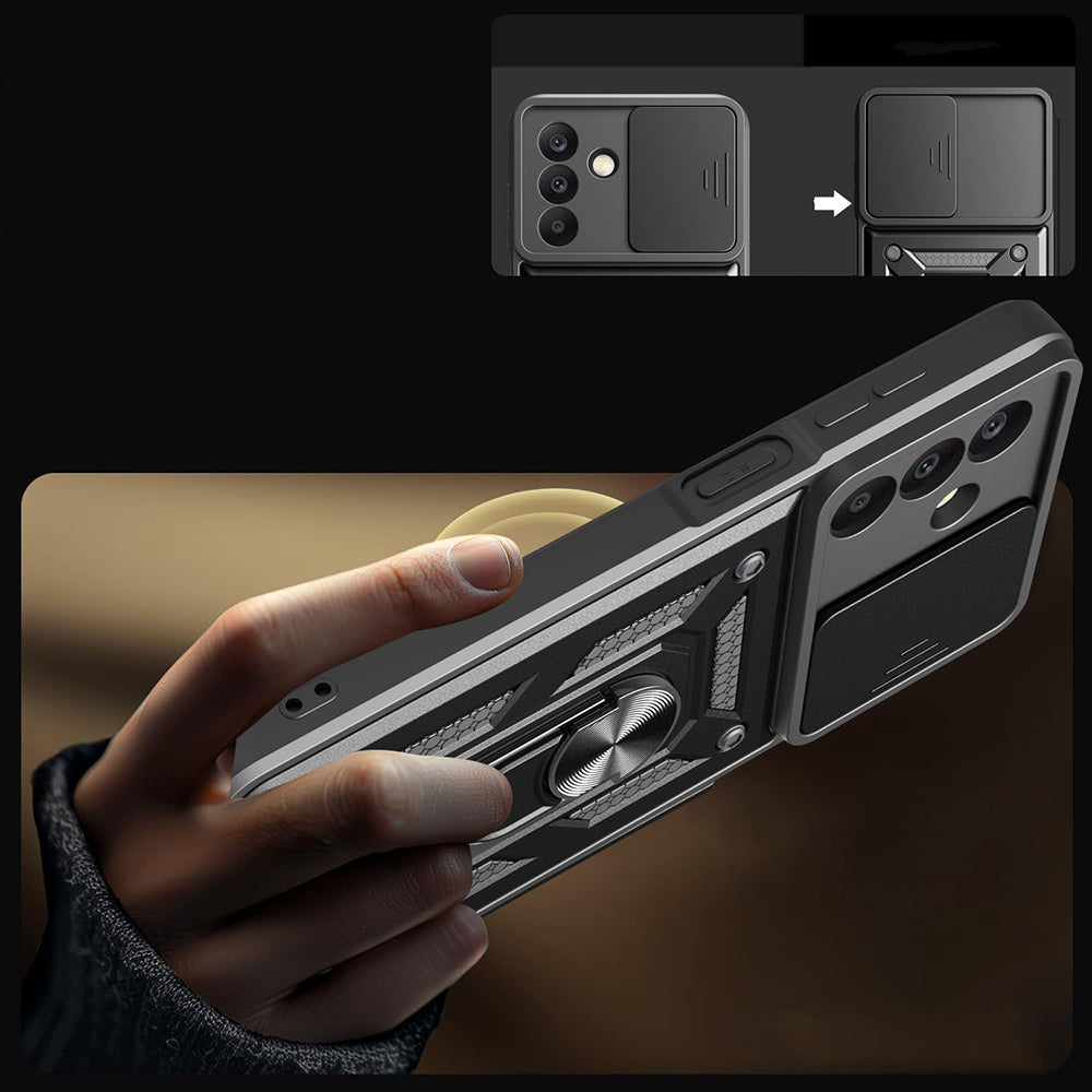 Galaxy A17 Kılıf Magnetik Standlı Kamera Korumalı Zore Sürgülü Vega Kapak Siyah