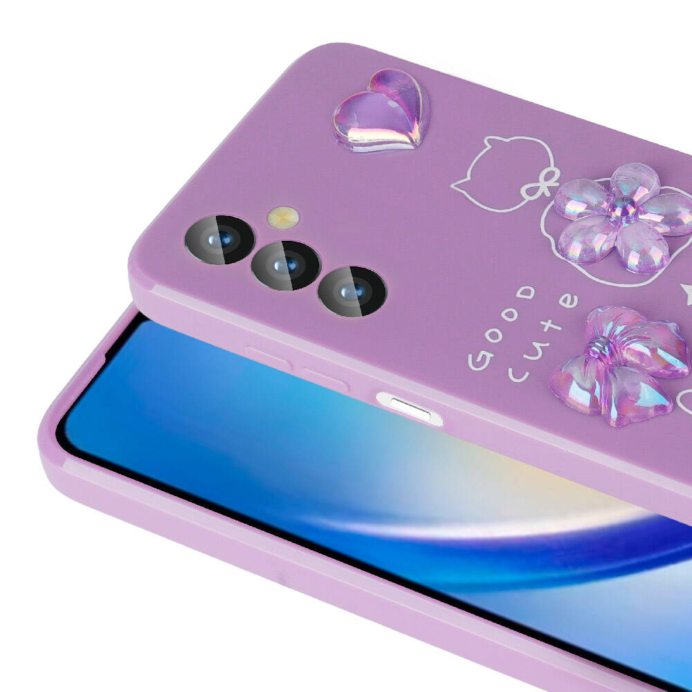 Galaxy A23 4G Kılıf Kabartma Figürlü Parlak Zore Toys Silikon Kapak Mor