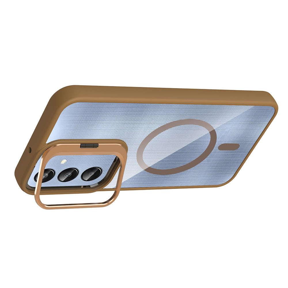 Galaxy A36 Kılıf Standlı ve Kamera Lens Hediyeli Zore Etro Kapak Desert Titanyum