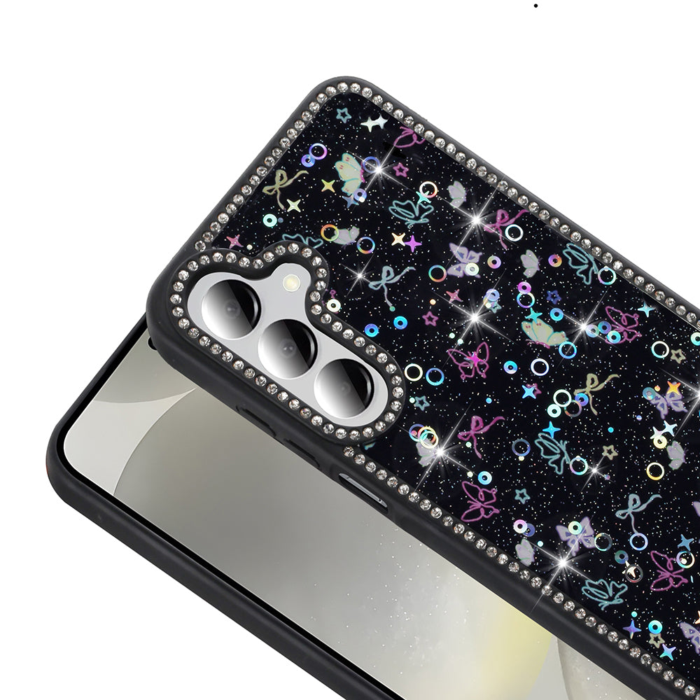 Galaxy A55 Kılıf Taşlı ve Simli Tasarım Zore Azra Kapak Pembe