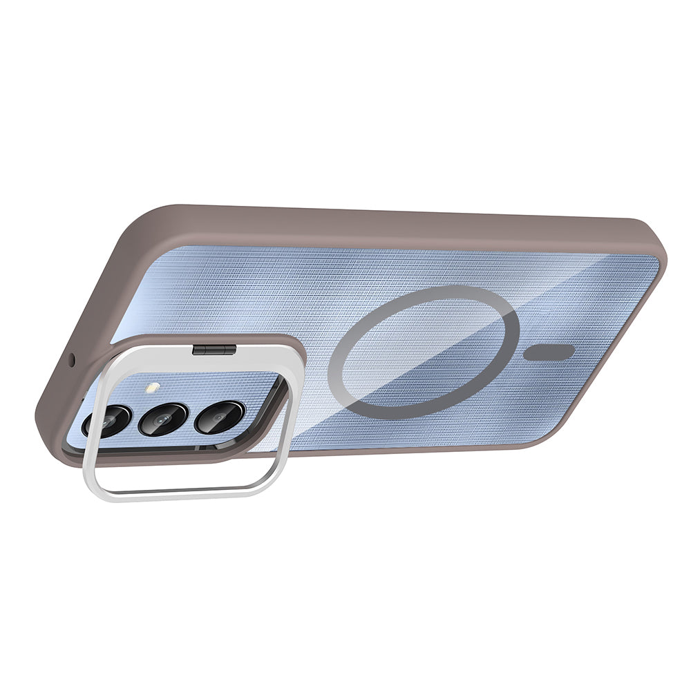 Galaxy A56 Kılıf Standlı ve Kamera Lens Hediyeli Zore Etro Kapak Desert Titanyum