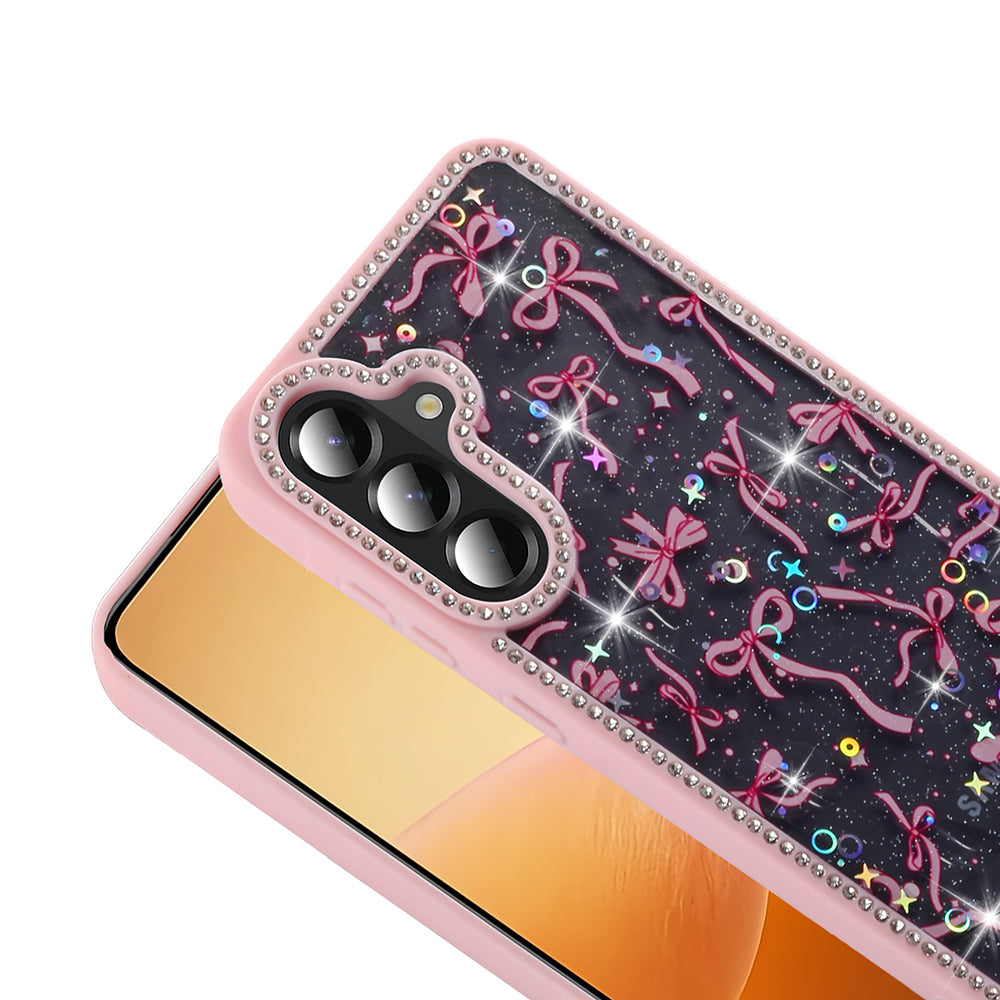 Galaxy A56 Kılıf Taşlı ve Simli Tasarım Zore Azra Kapak Pembe