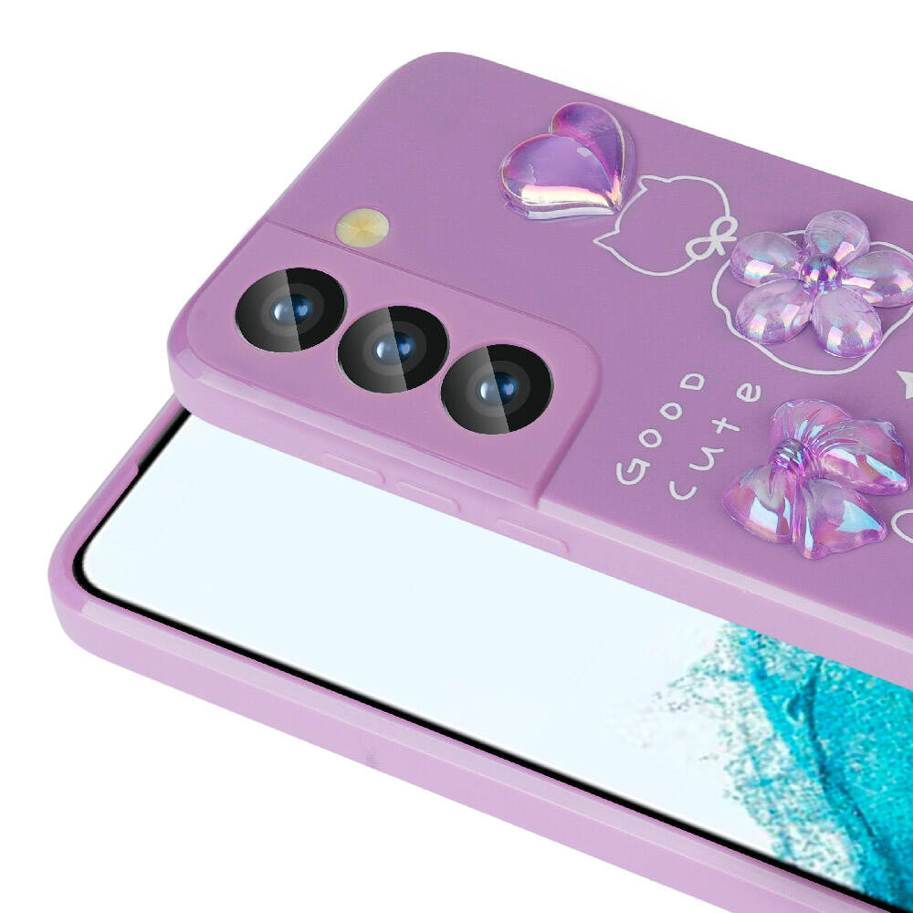 Galaxy S22 Kılıf Kabartma Figürlü Parlak Zore Toys Silikon Kapak Pembe