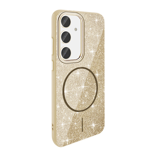 Galaxy S23 FE Kılıf M-safe Şarj Özellikli Parlayan Simli Zore Okso Kapak Gold