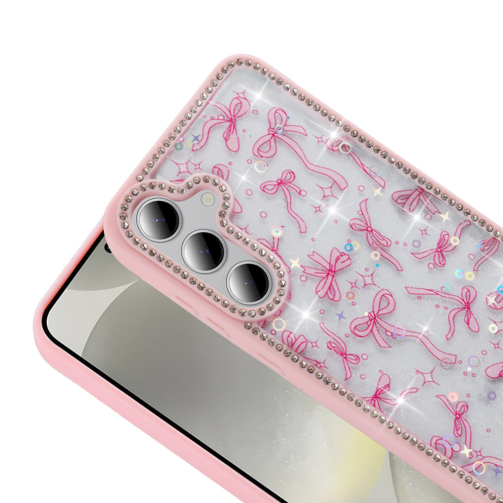 Galaxy S24 FE Kılıf Taşlı ve Simli Tasarım Zore Azra Kapak Pembe