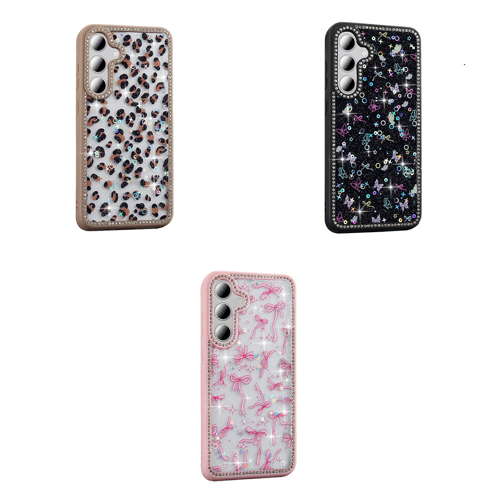 Galaxy S24 FE Kılıf Taşlı ve Simli Tasarım Zore Azra Kapak Pembe