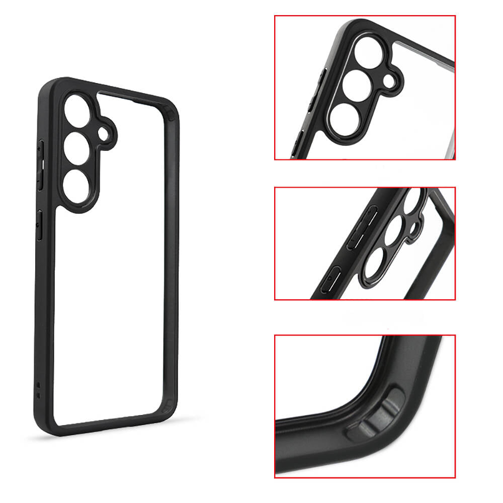 Galaxy S24 Plus Kılıf Kamera Korumalı Şeffaf Arka Yüzey Zore New Roll Kapak Siyah