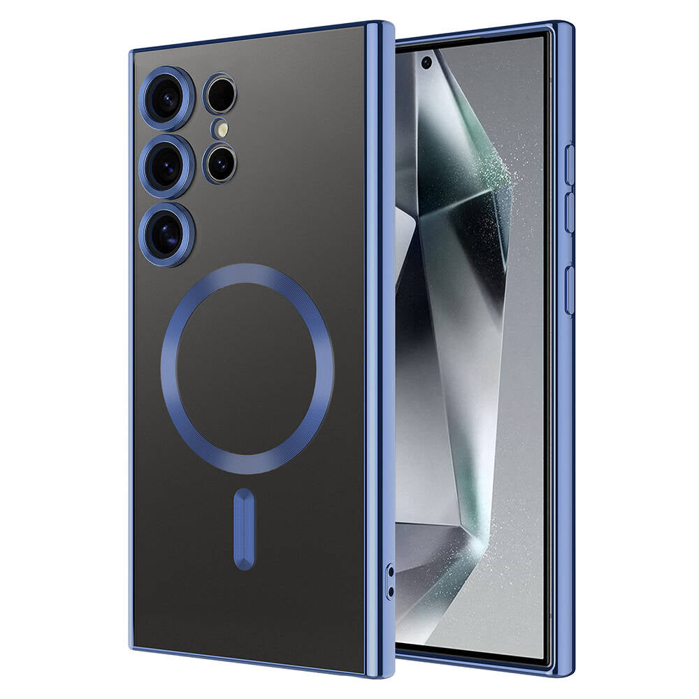 Galaxy S24 Ultra Kılıf Kamera Korumalı M-safe Wireless Şarj Özellikli Zore Demre Kapak Lacivert