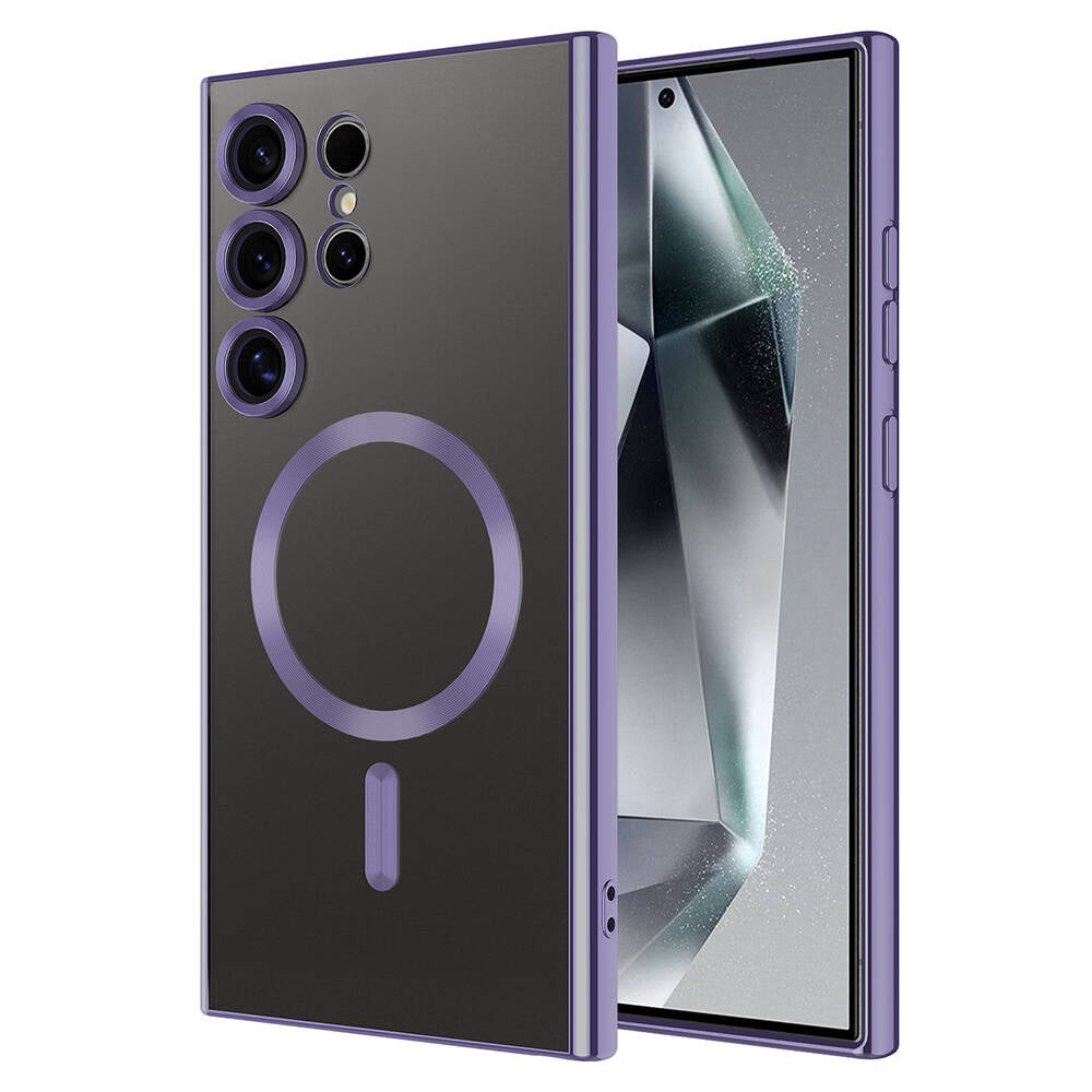 Galaxy S24 Ultra Kılıf Kamera Korumalı M-safe Wireless Şarj Özellikli Zore Demre Kapak Rose Gold