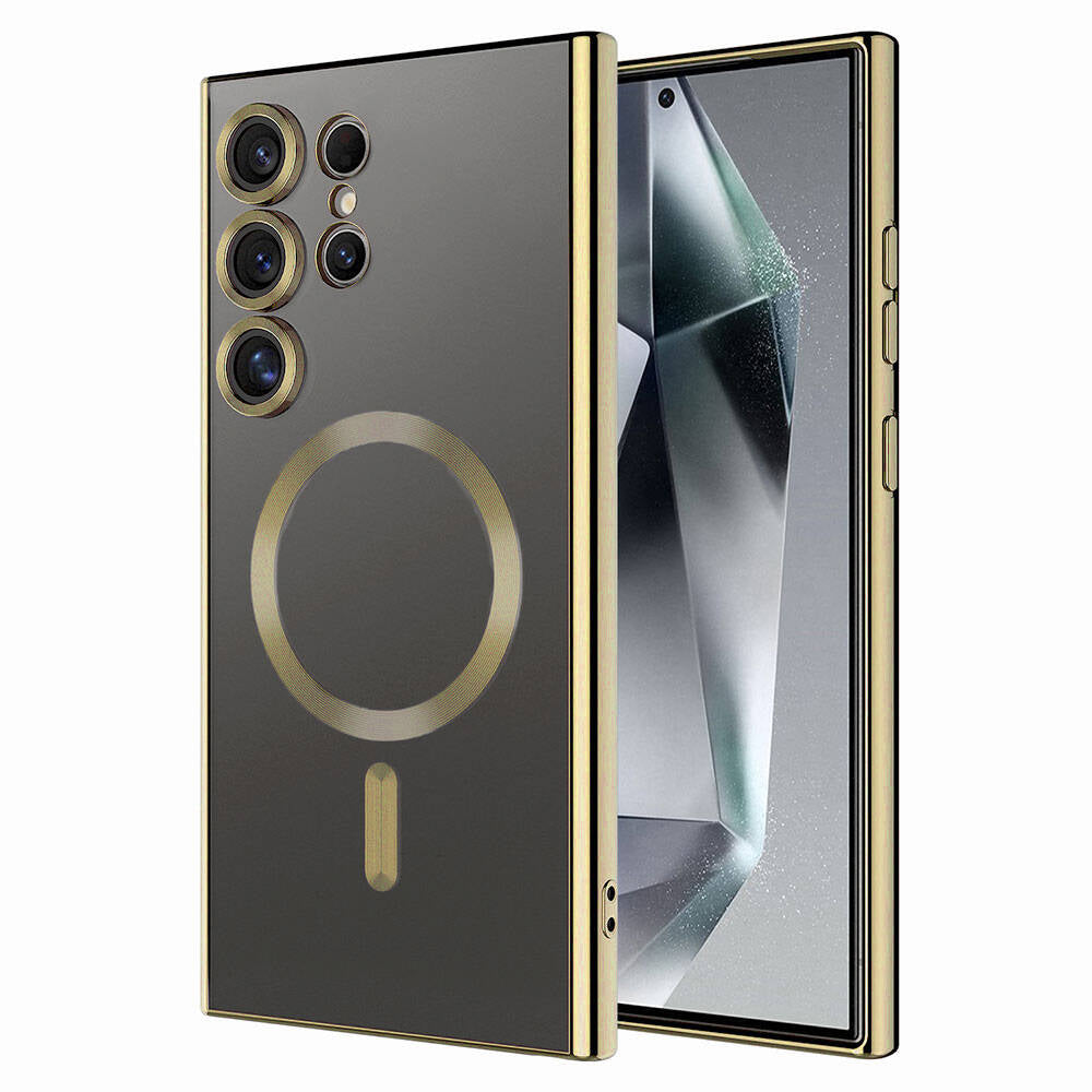 Galaxy S24 Ultra Kılıf Kamera Korumalı M-safe Wireless Şarj Özellikli Zore Demre Kapak Gold