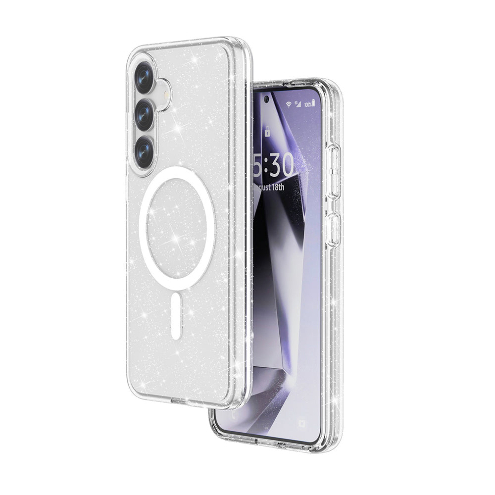 Galaxy S25 Kılıf M-safe Şarj Özellikli Parlayan Simli Saydam Renkli Zore Allstar Kapak Mor