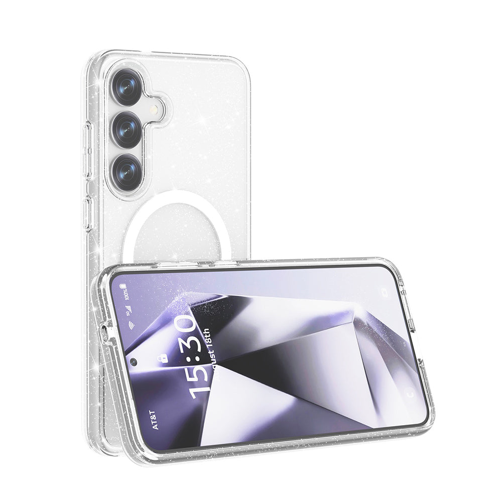 Galaxy S25 Kılıf M-safe Şarj Özellikli Parlayan Simli Saydam Renkli Zore Allstar Kapak Pembe