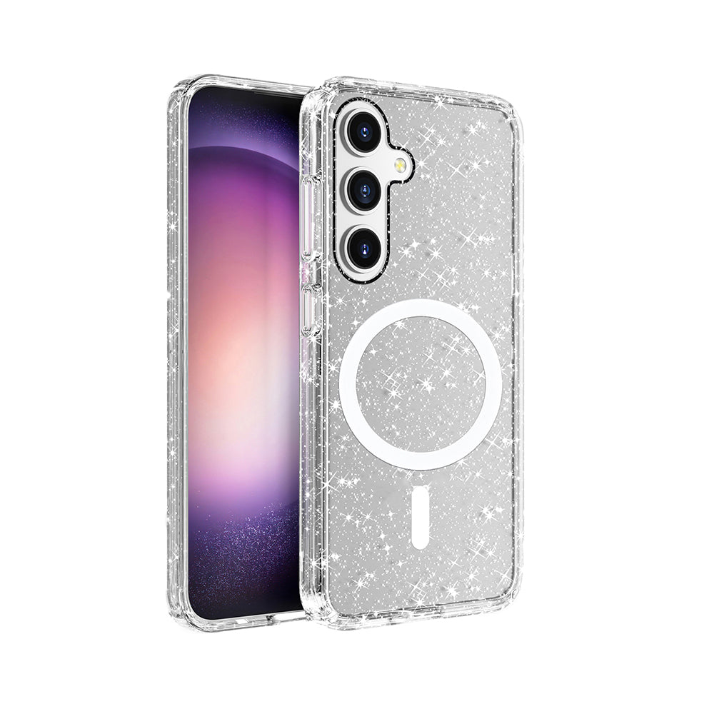 Galaxy S25 Plus Kılıf M-safe Şarj Özellikli Parlayan Simli Saydam Renkli Zore Allstar Kapak Şeffaf